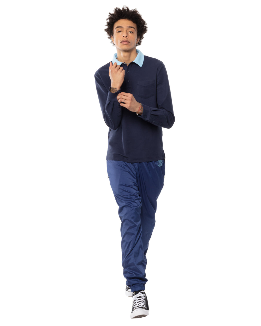 Two-Tone Long Sleeve Script Polo