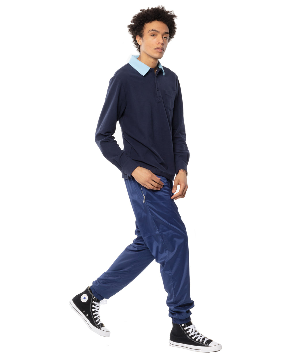 Two-Tone Long Sleeve Script Polo