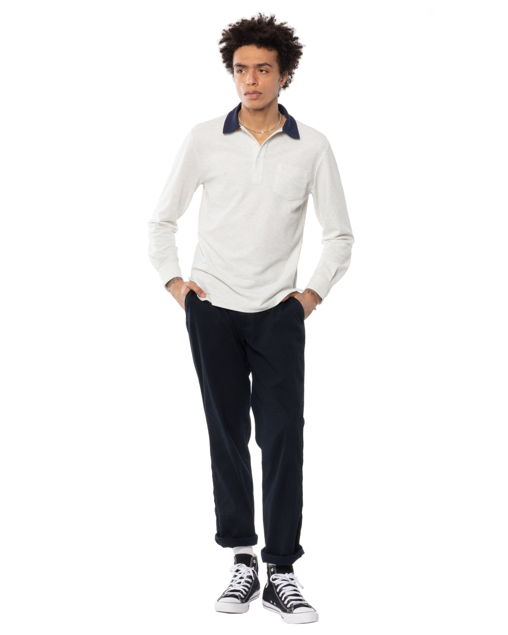 Two-Tone Long Sleeve Script Polo