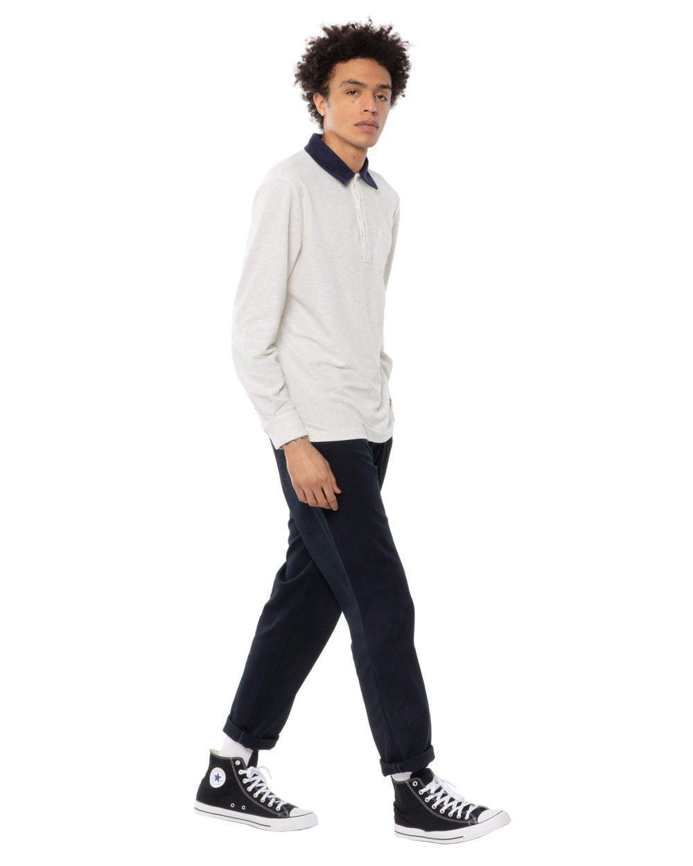 Two-Tone Long Sleeve Script Polo