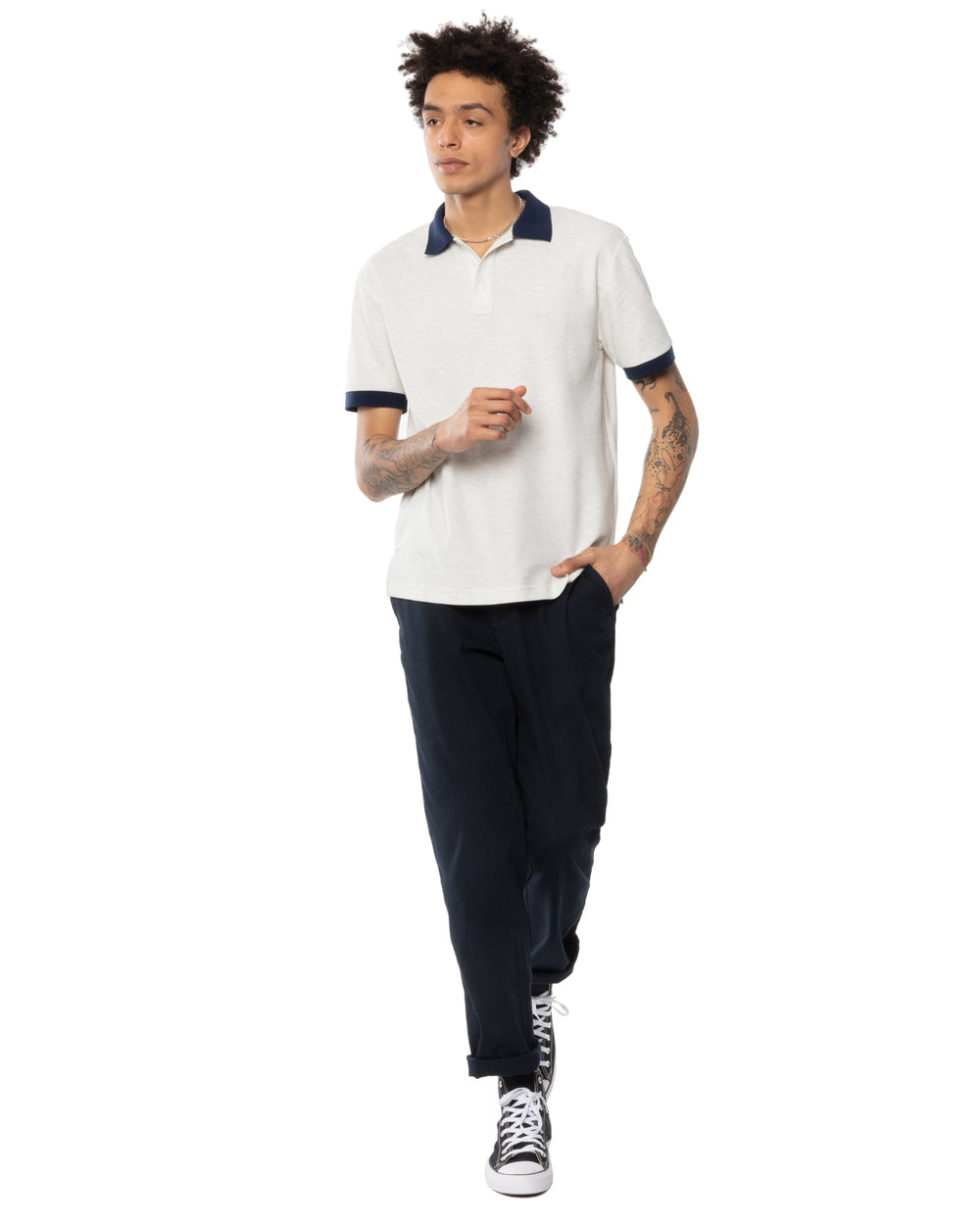 Two-Tone Short Sleeve Script Polo