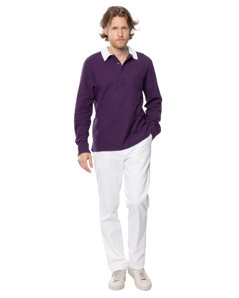 Two-Tone Long Sleeve Script Polo
