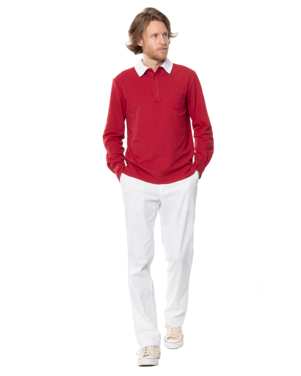 Two-Tone Long Sleeve Script Polo
