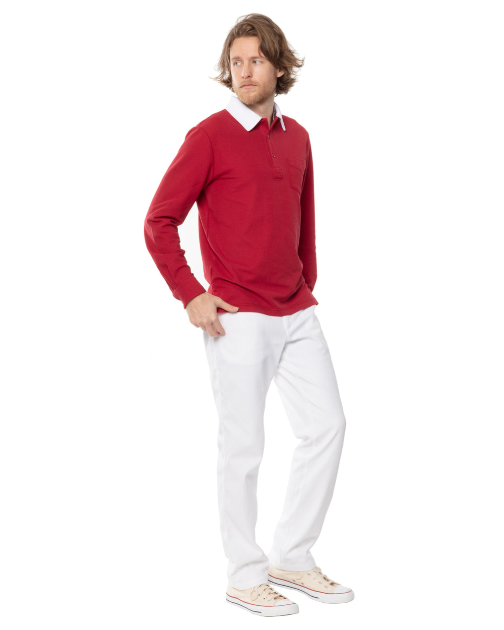 Two-Tone Long Sleeve Script Polo